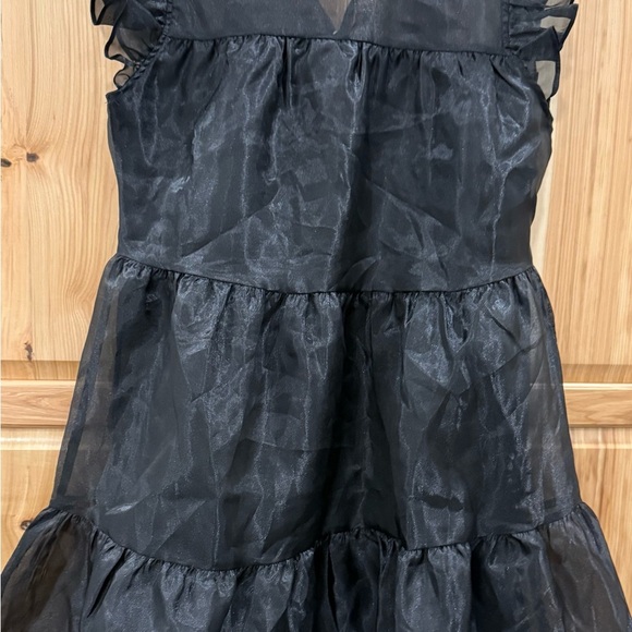 Mud Pie Black Sheer Ruffle Sleeve Tired Babydoll Whimsigoth Holiday Mini Dress - Picture 4 of 14